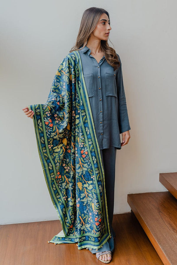 Medium Blue Velvet Scarf - Komal Nasir - Ready To Ship