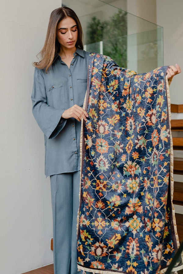Dark Blue Velvet Scarf - Komal Nasir - Ready To Ship