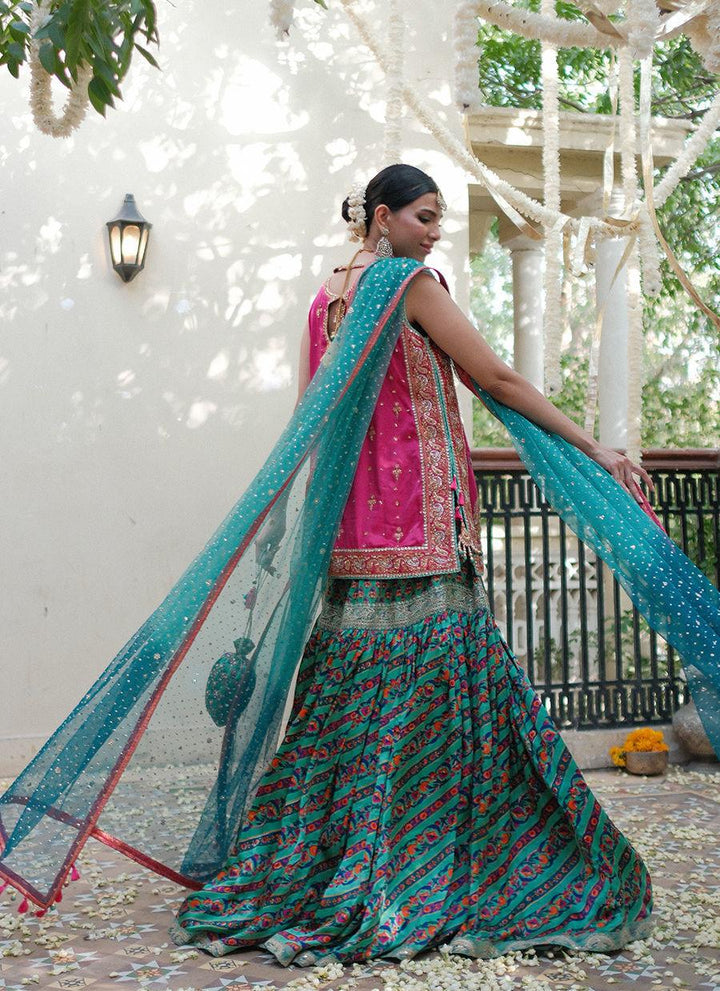 ELENA RANI PINK SHIRT WITH BLOCK PRINTED GHARARA - Farah Talib Aziz - Mehndi - raniazara
