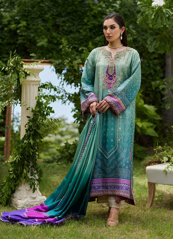 Leisha Teal Ombre Shirt And Dupatta - Farah Talib Aziz - Ready To Ship