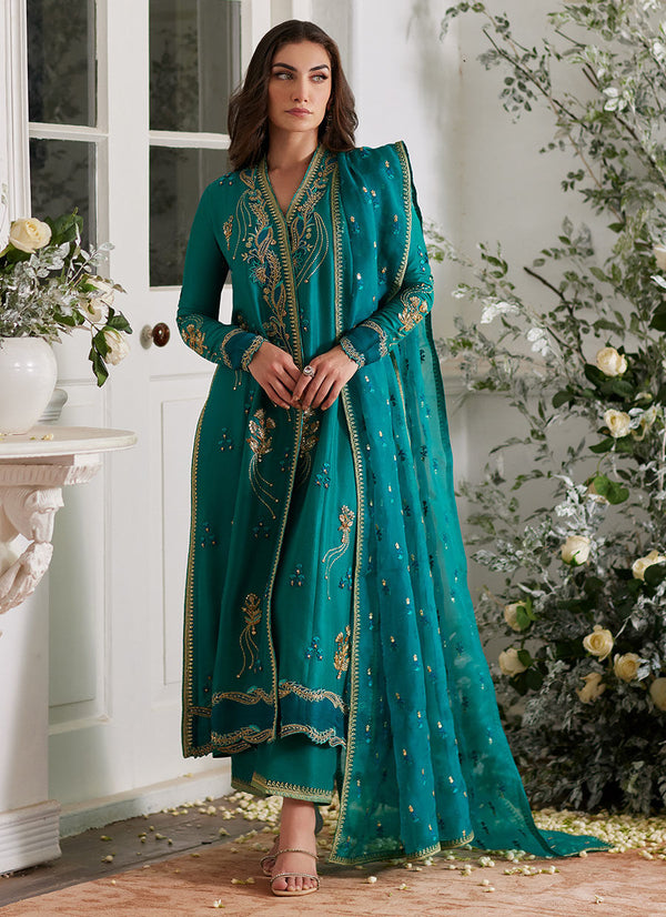 Ayda Sea Green Shirt and Dupatta - Farah Talib Aziz - Casual Suit - Pret - raniazara