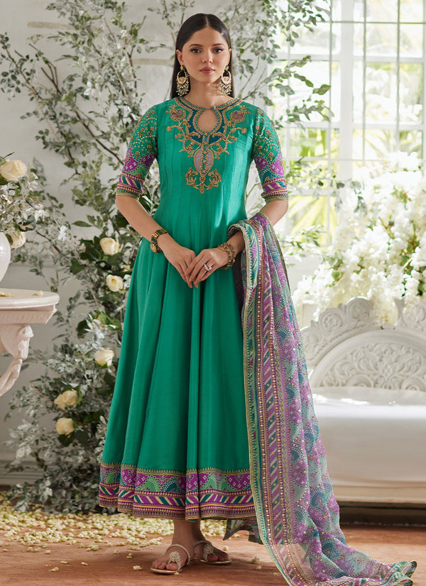 Ilyana Sea Green Kalidaar - Farah Talib Aziz - Casual Suit - Pret - raniazara