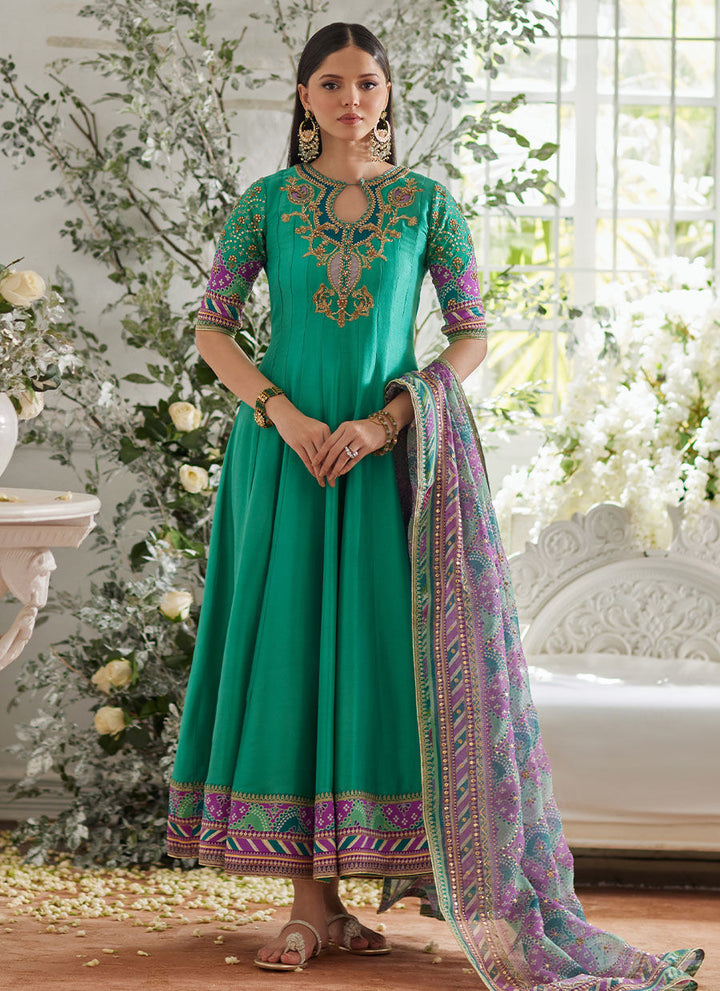Ilyana Sea Green Kalidaar - Farah Talib Aziz - Casual Suit - Pret - raniazara