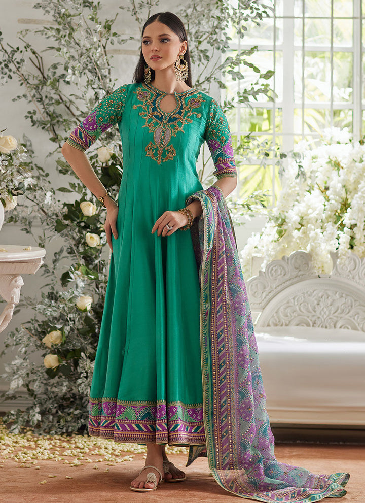 Ilyana Sea Green Kalidaar - Farah Talib Aziz - Casual Suit - Pret - raniazara