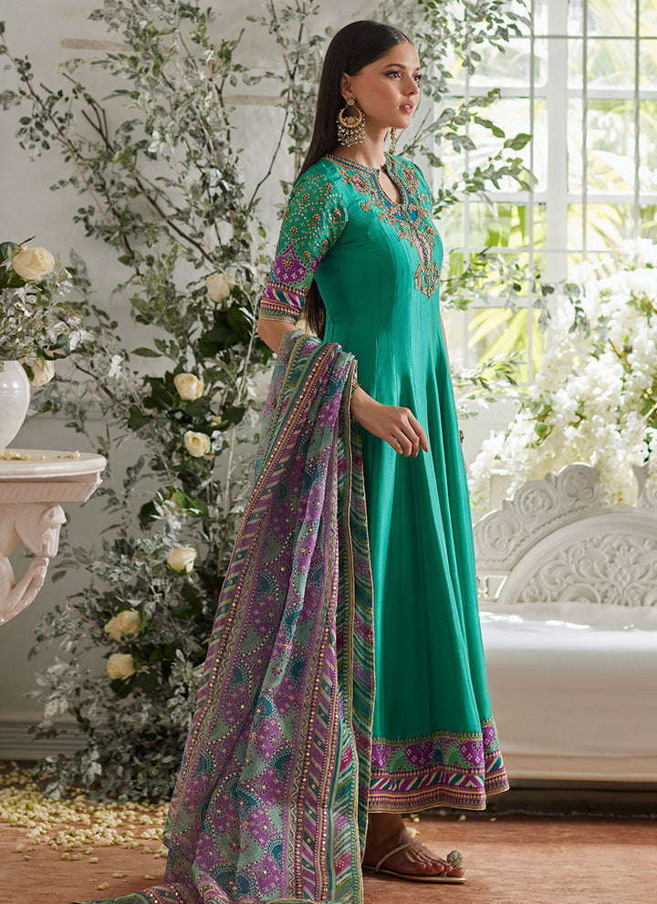 Ilyana Sea Green Kalidaar - Farah Talib Aziz - Casual Suit - Pret - raniazara
