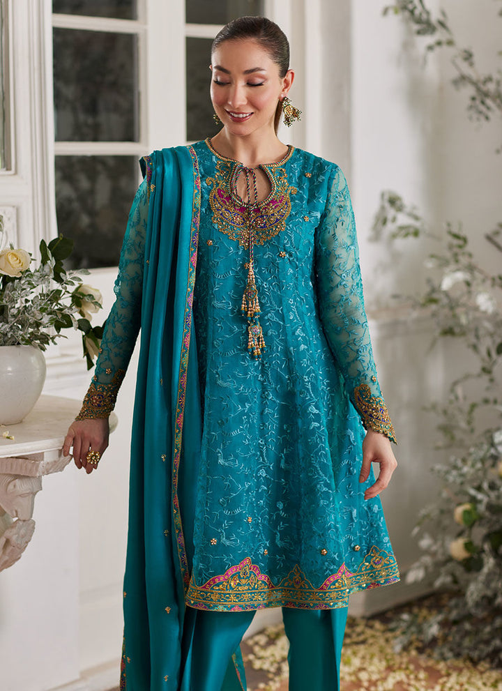 Ivalia Teal Shirt and Dupatta - Farah Talib Aziz - Casual Suit - Pret - raniazara
