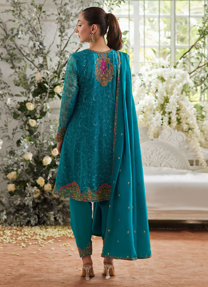 Ivalia Teal Shirt and Dupatta - Farah Talib Aziz - Casual Suit - Pret - raniazara