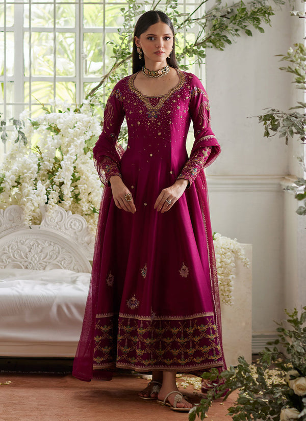 Jihan Fuschia Kalidaar and Dupatta - Farah Talib Aziz - Casual Suit - Pret - raniazara