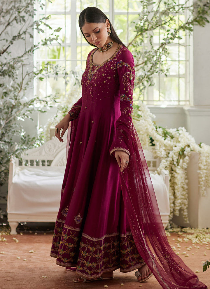 Jihan Fuschia Kalidaar and Dupatta - Farah Talib Aziz - Casual Suit - Pret - raniazara