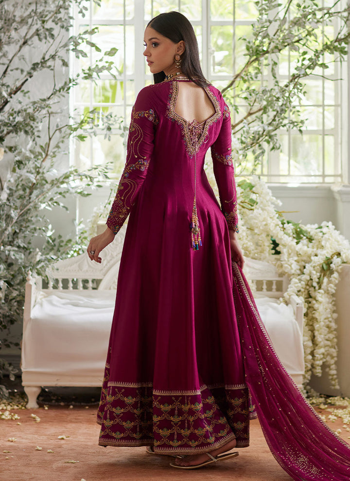 Jihan Fuschia Kalidaar and Dupatta - Farah Talib Aziz - Casual Suit - Pret - raniazara