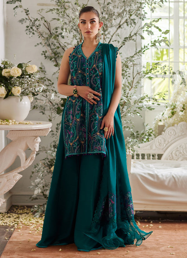 Ruya Emerald Shirt and Dupatta - Farah Talib Aziz - Casual Suit - Pret - raniazara