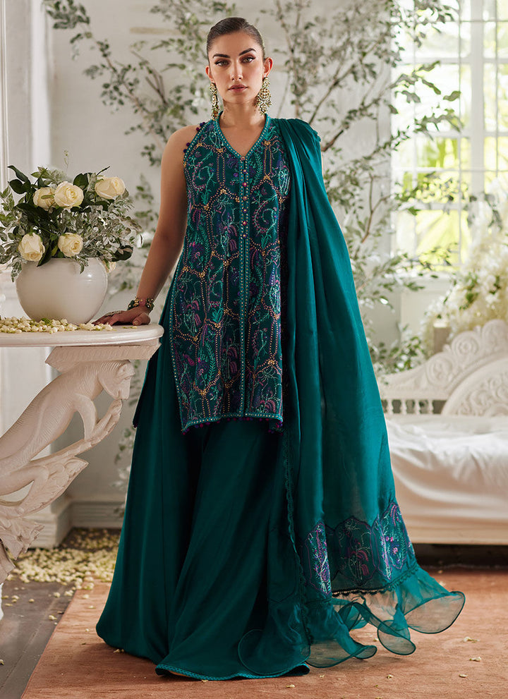 Ruya Emerald Shirt and Dupatta - Farah Talib Aziz - Casual Suit - Pret - raniazara