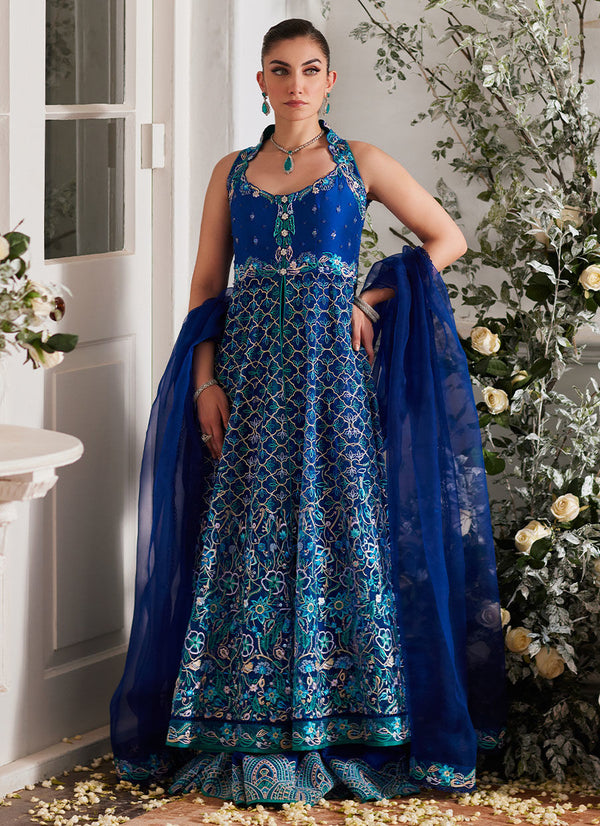 Nuwara Ink Blue Kalidaar and Dupatta - Farah Talib Aziz - Casual Suit - Pret - raniazara