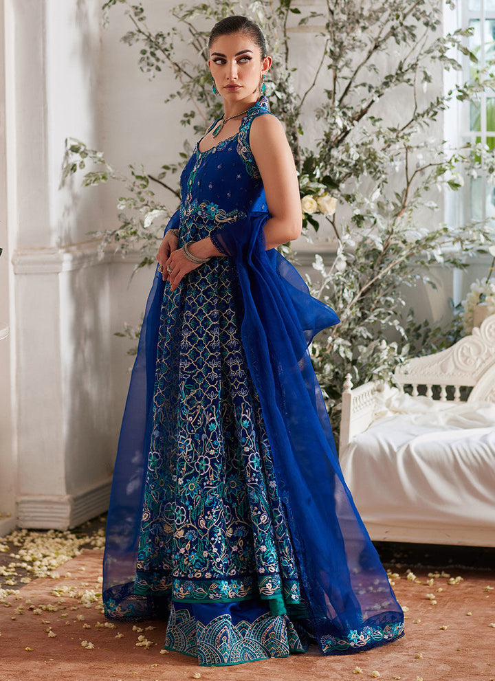 Nuwara Ink Blue Kalidaar and Dupatta - Farah Talib Aziz - Casual Suit - Pret - raniazara