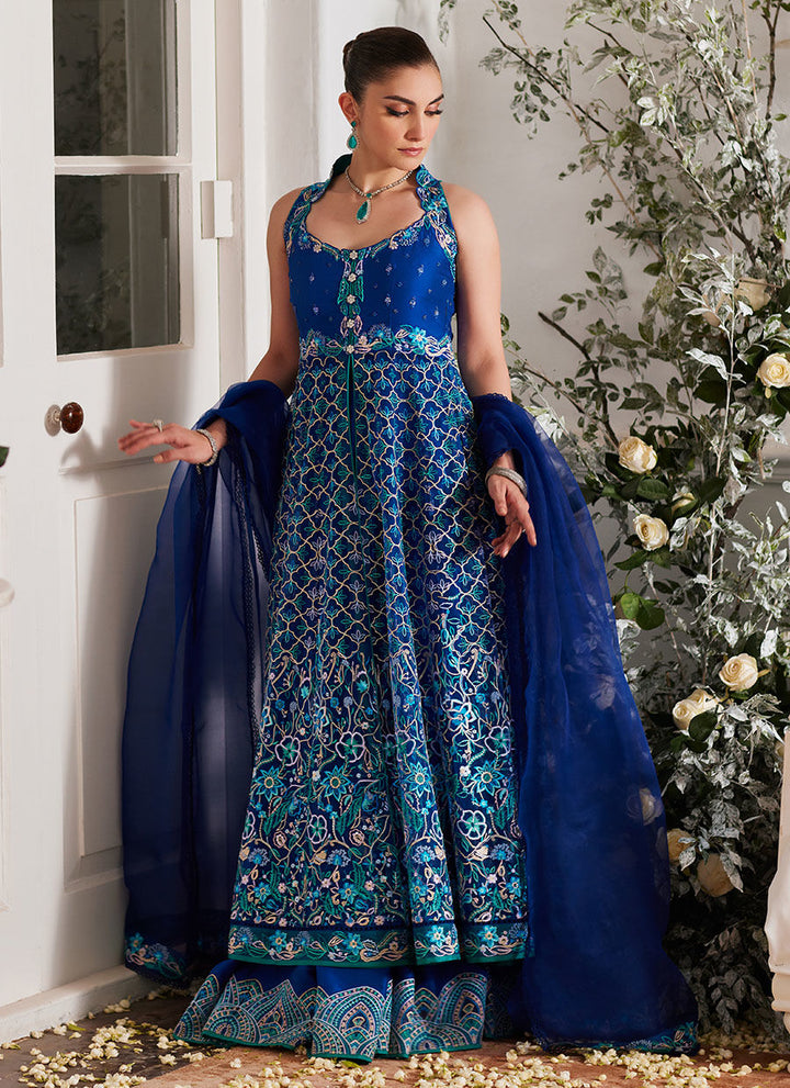Nuwara Ink Blue Kalidaar and Dupatta - Farah Talib Aziz - Casual Suit - Pret - raniazara