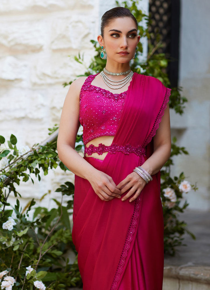 Vezeen Magenta Saree - Farah Talib Aziz - Casual Suit - Pret - raniazara