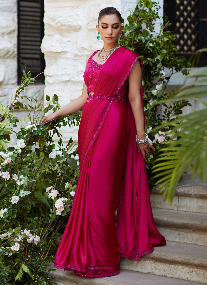 Vezeen Magenta Saree - Farah Talib Aziz - Casual Suit - Pret - raniazara