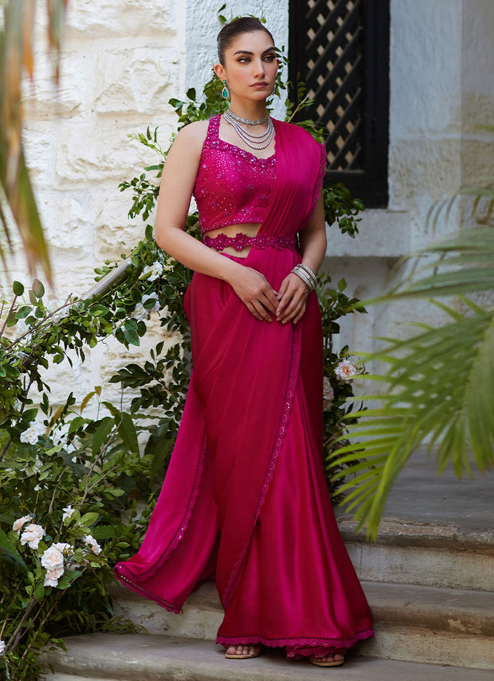 Vezeen Magenta Saree - Farah Talib Aziz - Casual Suit - Pret - raniazara