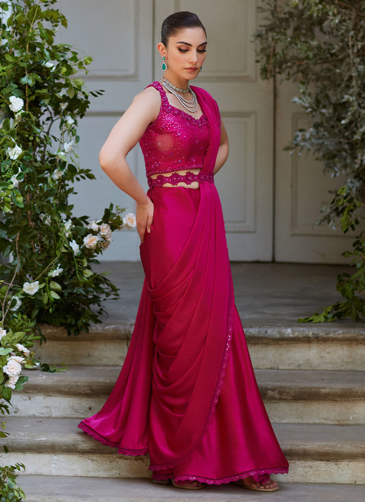 Vezeen Magenta Saree - Farah Talib Aziz - Casual Suit - Pret - raniazara