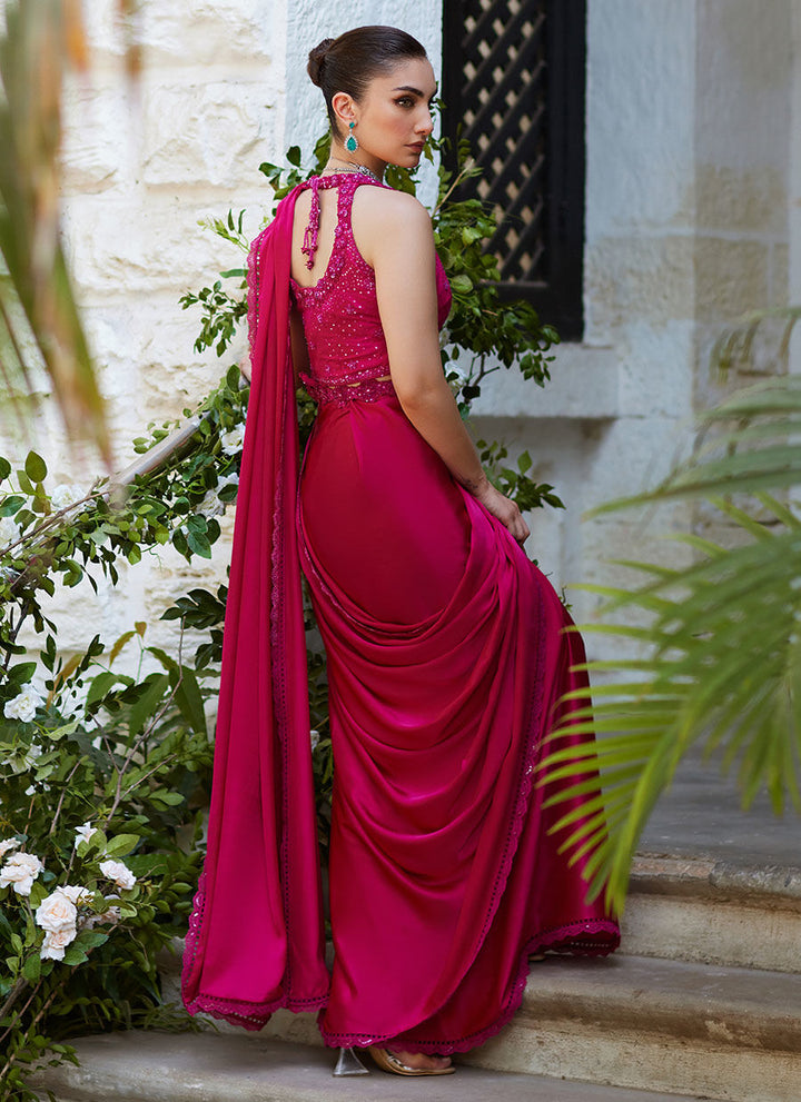 Vezeen Magenta Saree - Farah Talib Aziz - Casual Suit - Pret - raniazara