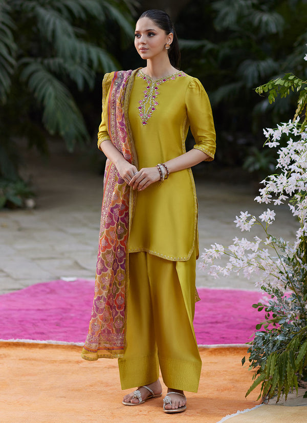 Sheyza Kiwi Shirt and Dupatta - Farah Talib Aziz - Casual Suit - Pret - raniazara