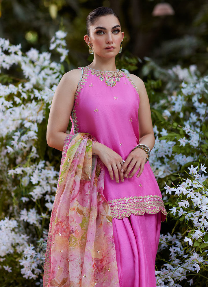 Nihal Rani Pink Shirt and Dupatta - Farah Talib Aziz - Casual Suit - Pret - raniazara