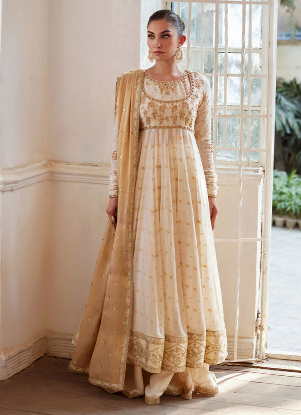 Simee Ivory Kalidaar and Dupatta - Farah Talib Aziz - Casual Suit - Pret - raniazara