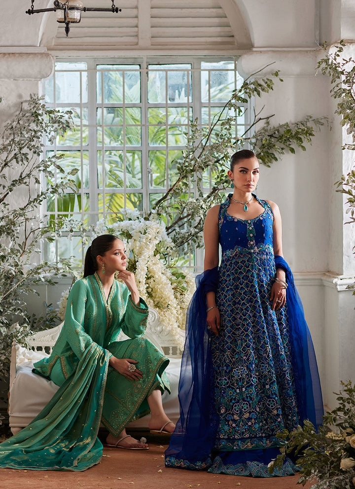 Nuwara Ink Blue Kalidaar and Dupatta - Farah Talib Aziz - Casual Suit - Pret - raniazara