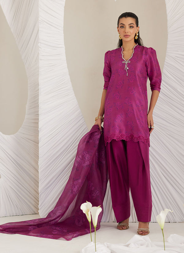 Sev Magenta Shirt and Dupatta - Farah Talib Aziz - Pret