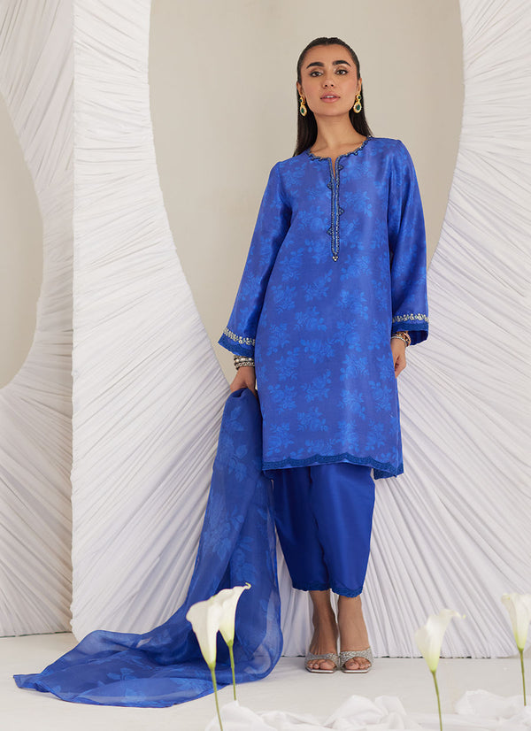 Electra Cobalt Shirt and Dupatta - Farah Talib Aziz - Pret