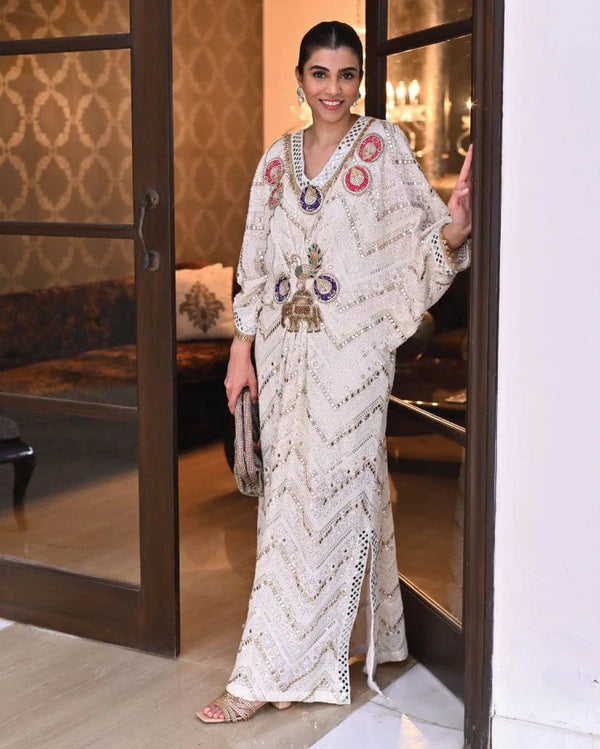 White Multi - Zarehs - Kaftan