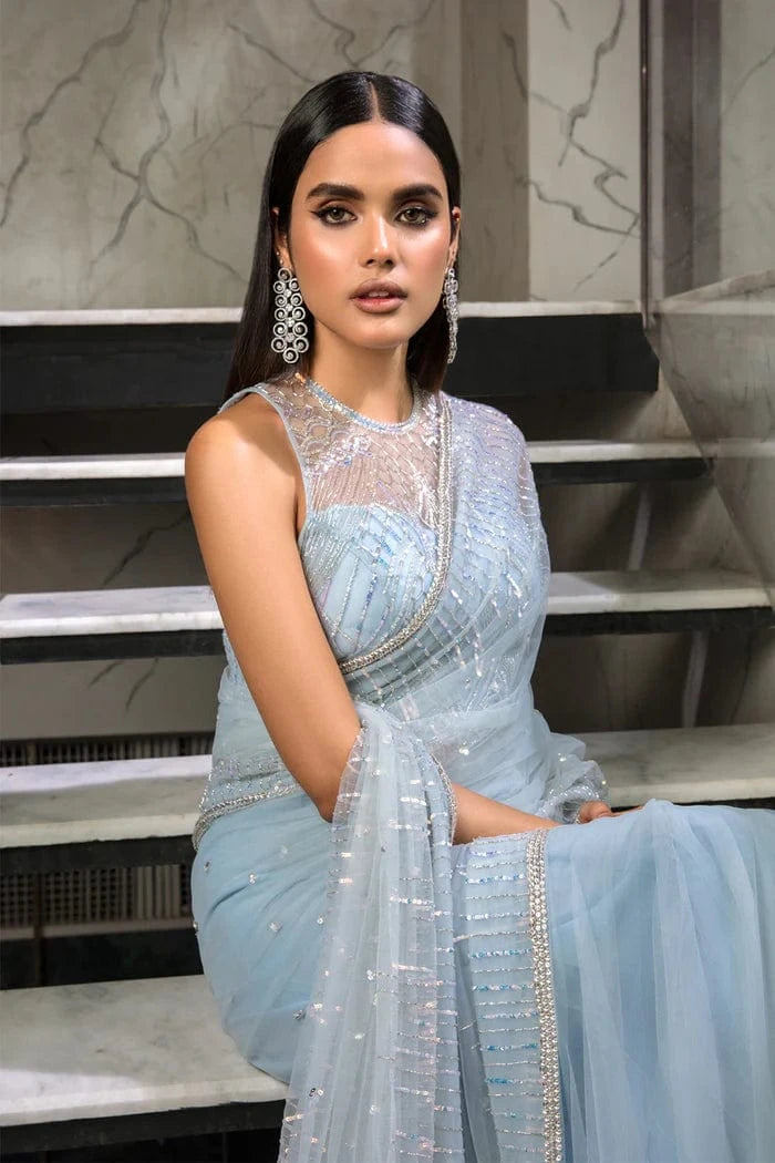 SC-006 Ice Blue Saree - Ayesha Shoaib Malik - Saree - raniazara
